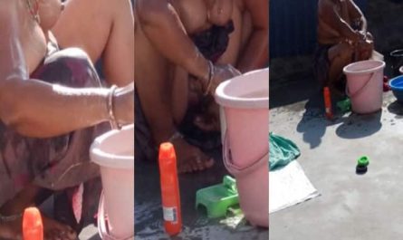 Dehati Desi Bhabhi Bathing Topless On The Terrace