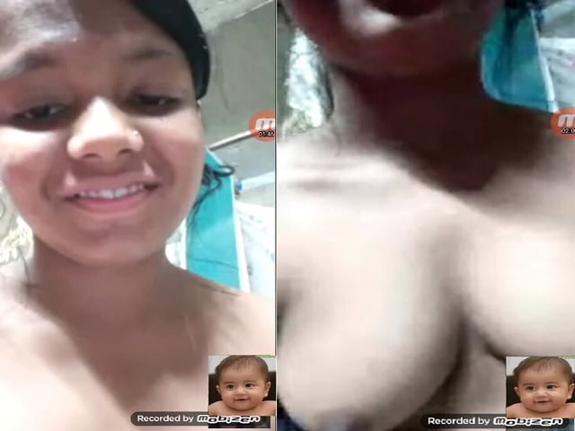 Smiling Beautiful Hot Young Girl Topless On Video Call